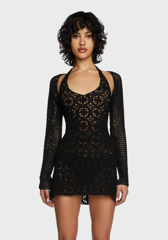 Poster Grl Crochet Dress And Shrug Set - Black