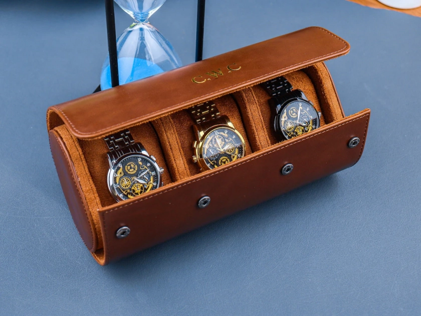 Personalised Leather Watch Case, Watch Roll for 3 Watches, Customized Watches Cases, Groom Gift - Etsy UK