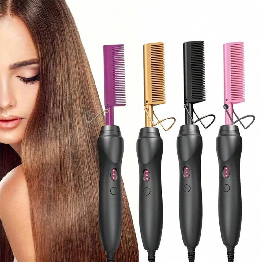 Cepillo eléctrico profesional para alisar el cabello, peine alisador de pelo portátil con calor, con funda de peine resistente al calor, adecuado para todo tipo de cabello, tanto para uso en húmedo como en seco, perfecto para viajes, hogar y regalo