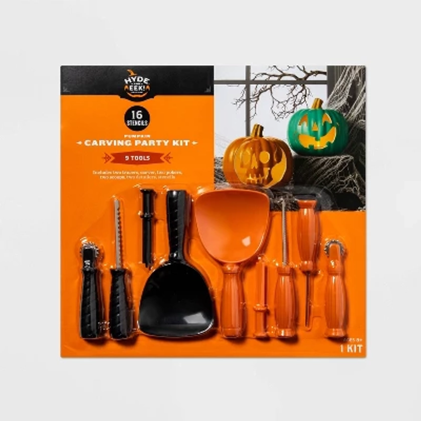 Halloween Pumpkin Tools & 16 Patterns Carving Party Kit 10pc - Hyde & EEK! Boutique™: Includes Stencils & Scoops