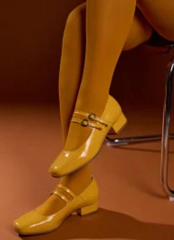 Paris Patent Leather Mary Jane Shoes - Mustard