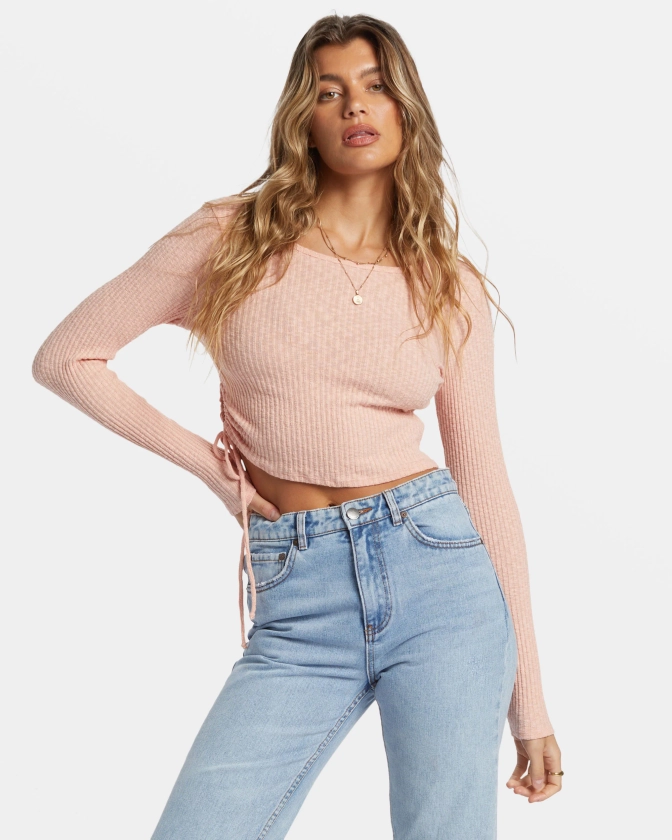 Its A Vibe Long Sleeve Cropped Top - Dusty Peach