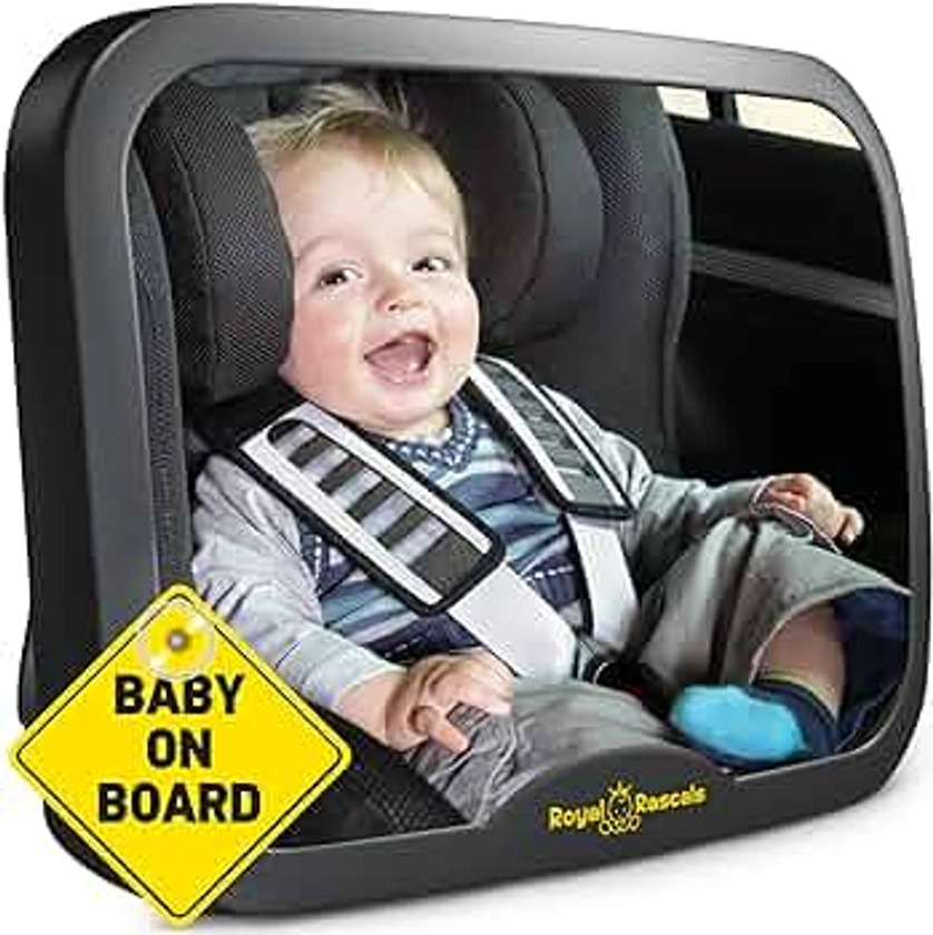 ROYAL RASCALS - Miroir de voiture pour bébé - Le rétroviseur LE PLUS SÛR pour surveiller votre bébé sur le siège arrière - NOIR - Convient à tout appuie-tête - Inclinable et orientable