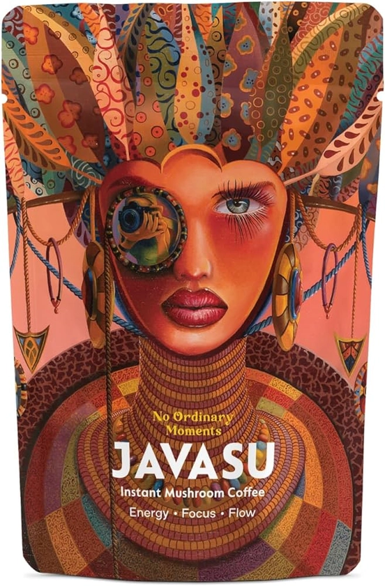 Javasu Mushroom Coffee | 60 Servings | Colombian Arabica Instant Coffee with Lion's Mane, Chaga, Cordyceps, L-Theanine for Natural Energy & Focus | No Ordinary Moments | 150g