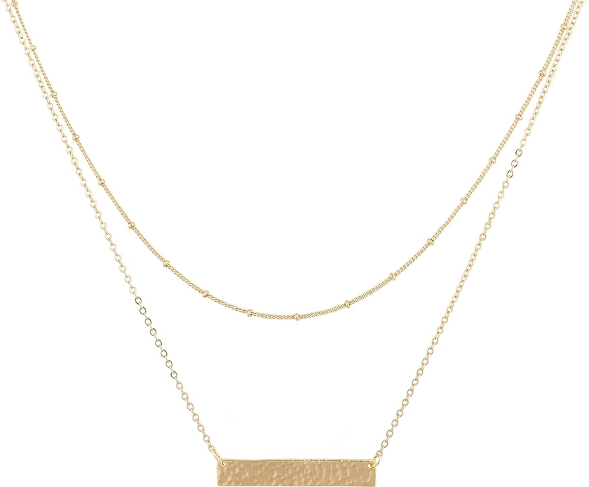 MEVECCO Layered Heart Necklace Pendant Handmade 18k Gold Plated Dainty Gold Choker Arrow Bar Layering Long Necklace for Women