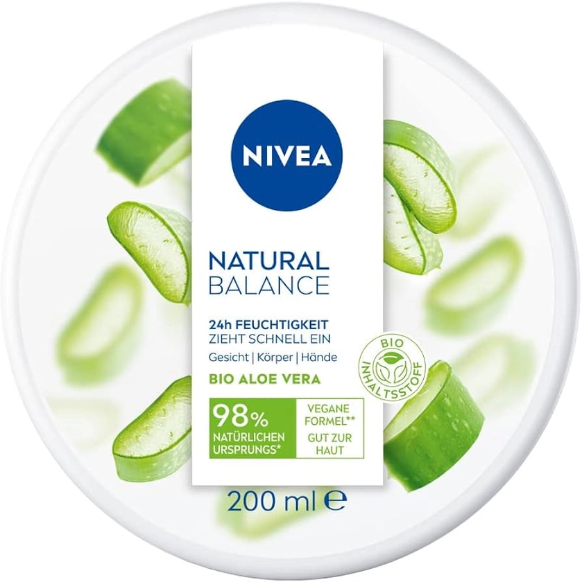 NIVEA Natural Balance Aloe Vera Allzweckcreme (200 ml), feuchtigkeitsspendende, vegane Creme mit Bio Aloe Vera, Universalcreme für Gesicht, Körper und Hände