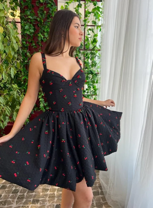 Cherry Brocade Mini Dress