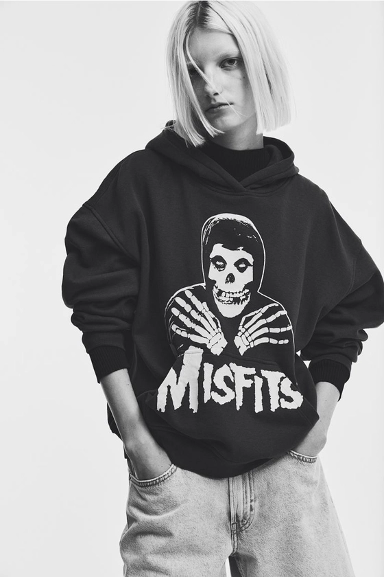 Oversized motif-detail hoodie - Dark grey/Misfits - Ladies | H&M GB