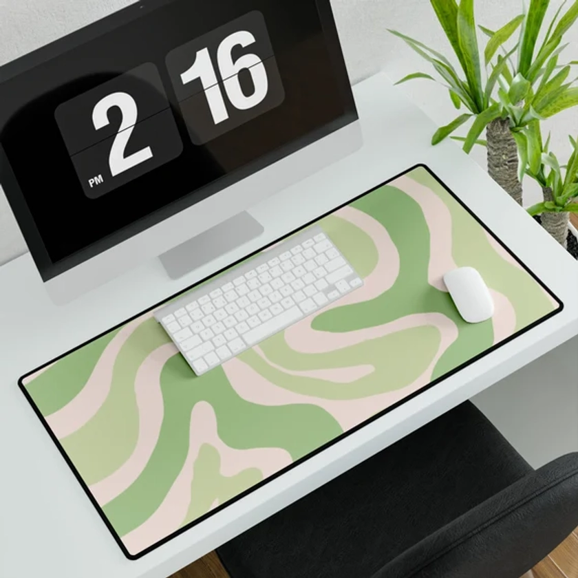 Sous-main vert, accessoire de tapis de bureau mignon, espace de travail tendance, motif abstrait coloré génial, joli dessus de bureau, grand tapis de souris pour bureau