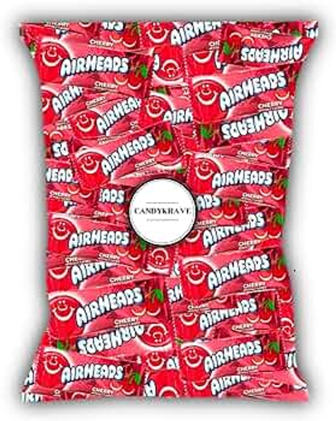 Airheads Candy Mini Bars, Cherry Flavor, 80 Pieces Bulk Bag, Individually Wrapped Non-Melting Chewy Fruit Taffy, Gluten Free, Perfect for Birthdays, Parties & Pantry (2 lbs)