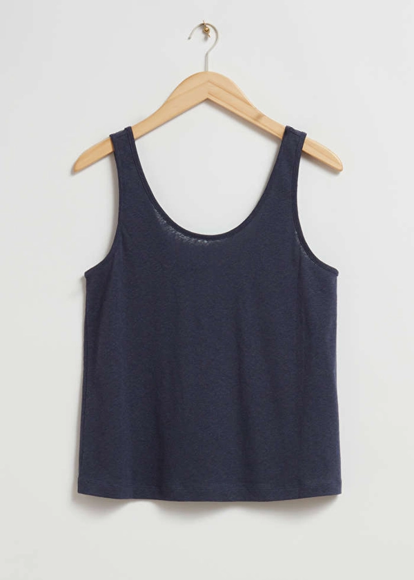 Scooped Neck Linen Top - Dark Blue - Tanktops & Camisoles - & Other Stories US