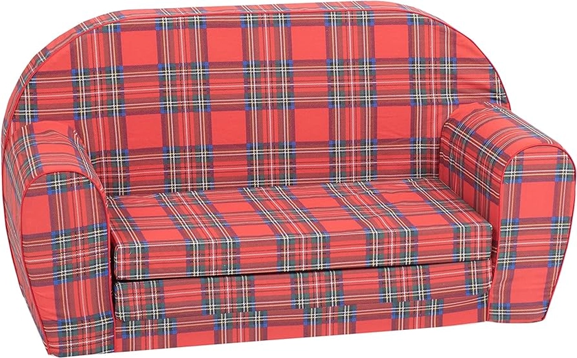 Delsit Sofa & Couch for Baby and Toddler - Versatile 2 in 1 Foldable, Convertible Kids Couch - Toddler Couch w/Washable Cover - Red Plaid