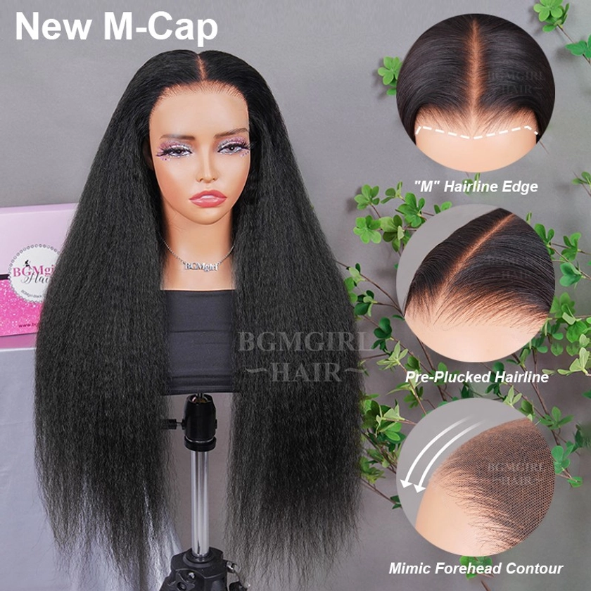 M-cap Kinky Straight 9×6 HD Lace Wear Go Glueless Wig Pre-Bleached Tiny Knots Pre-Plucked Natural Hairline | BGMgirl Hair BGMgirl
