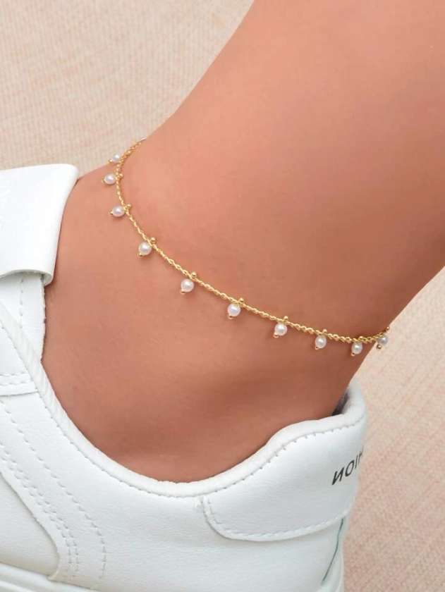 1pc Fashionable Faux Pearl Charm Anklet For Women For Beach