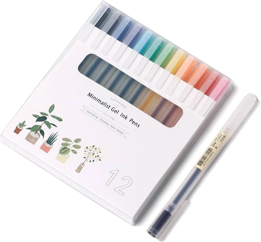 XIZE SH Premium Colorful Pens For Journaling Note Taking Cute Colored Pens Fine Point 0.38mm Needle Tip,Minimalist Japanese Style Gel Pens 12 Color