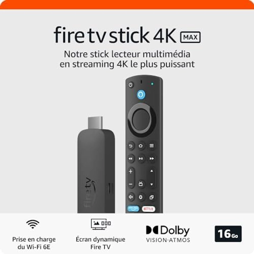 Amazon Fire TV Stick 4K Max | Appareil de streaming avec fonctionnalité Écran dynamique et prenant en charge le Wi-Fi 6E : Amazon.fr: Autres