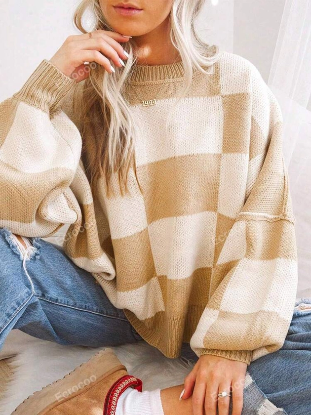 Checkered Bishop Sleeve Sweater