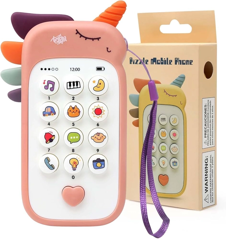 Bambebe Telephone Portable pour Enfant Fille Garcon, Jouets Bébé 1 an, Anglais Version Téléphone Bébé avec Lumières et Melodies, Cadeau Éducatif Sensorielle Précoce pour 6 9 12 18 Mois(Rose)