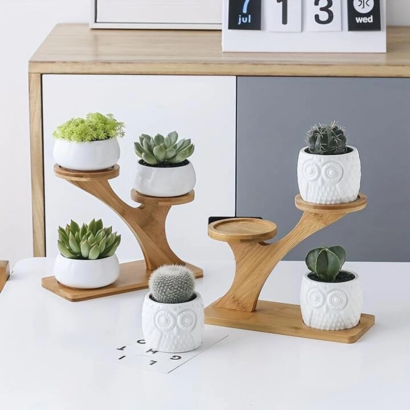 Tiered Plant Stands Succulent Pot Small Plant Shelf Stand for Indoor Plants Mini Wooden Corner Display Rack for Tabletop Windowsill Flower Shelf Garden Home Office Desk Decor