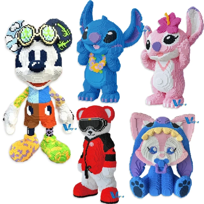 Briques de construction magiques colorées pour enfants, énorme jouet Kawaii, modèle Stitch Angel, Linabell Cosplay, assemblé, cadeau de nuit, 78cm