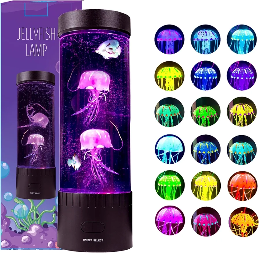 Brewish Jellyfish Lamp,16 Color Changing Mood Lamps, Aquarium Night Light for Kids & Adults, Artificial Fish Tank with Moving Fish, Sensory Room LED Lights for Autism, ADHD,Excellent Gift