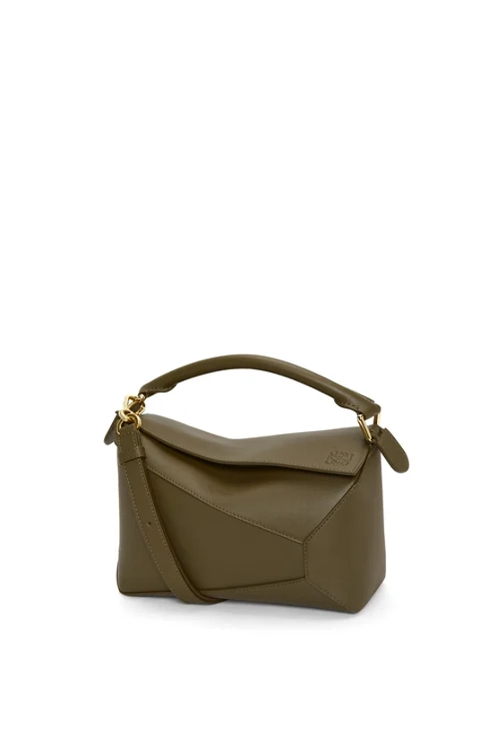 Petit sac Puzzle en cuir de veau classique Vert Kaki Foncé - LOEWE