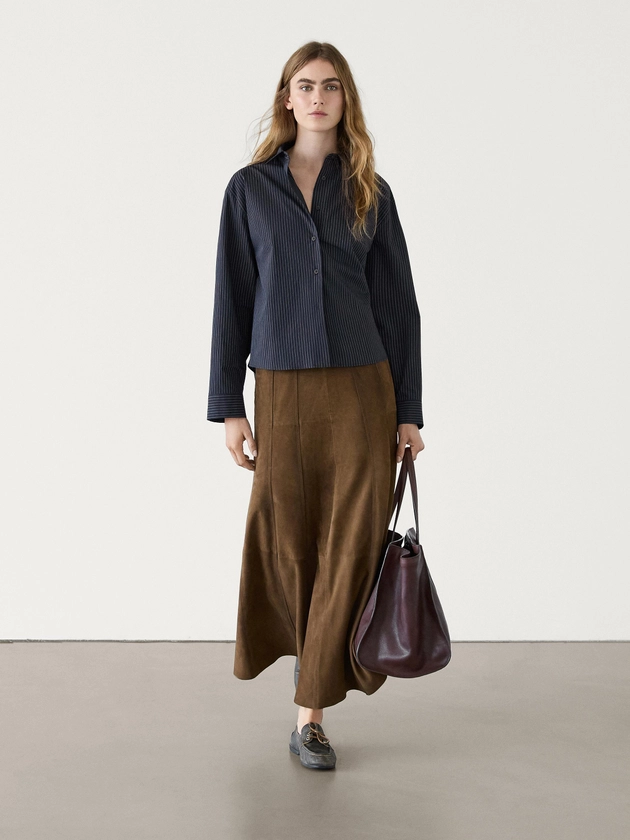 Chemise cropped à rayures tennis · Bleu · Chemises | Massimo Dutti