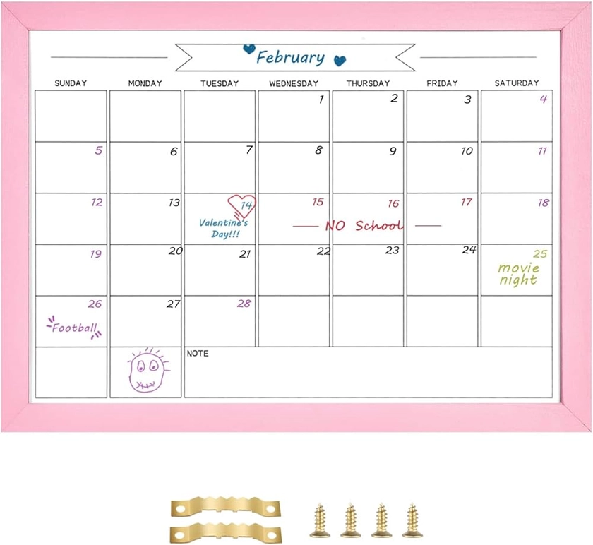 Umtiti Monthly Calendar Dry Erase Whiteboard(27 x 37 cm),Pink Wood Frame, Magnetic Surface Whiteboard for Planning/Schedule/School Timetable/Memo, Board for Office, School and Home(Pink-2737B) : Amazon.co.uk: Stationery & Office Supplies