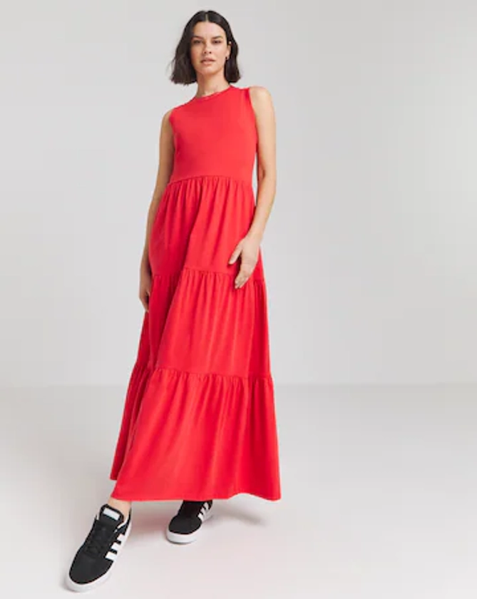 Red Cotton Jersey Tiered Maxi Dress | Simply Be