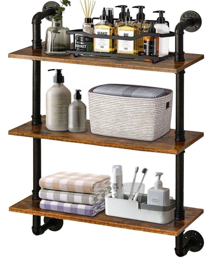 Floating Shelves, CoPedvic 3-Tier Wood Wall Bookcase Shelves Mounted for Bathroom, Bedroom, Rustic Brown - Walmart.com