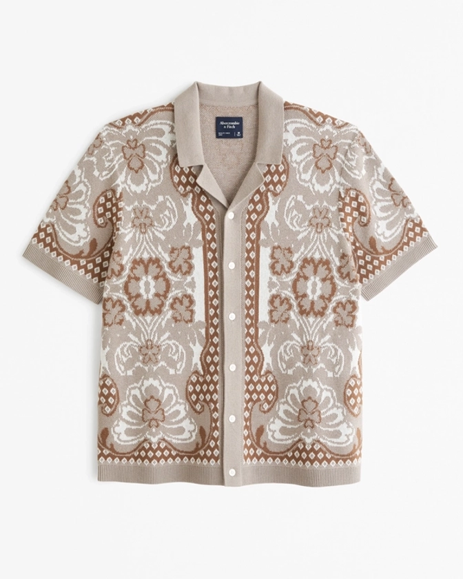 Men's Jacquard Floral Button-Through Sweater Polo | Men's Tops | Abercrombie.com