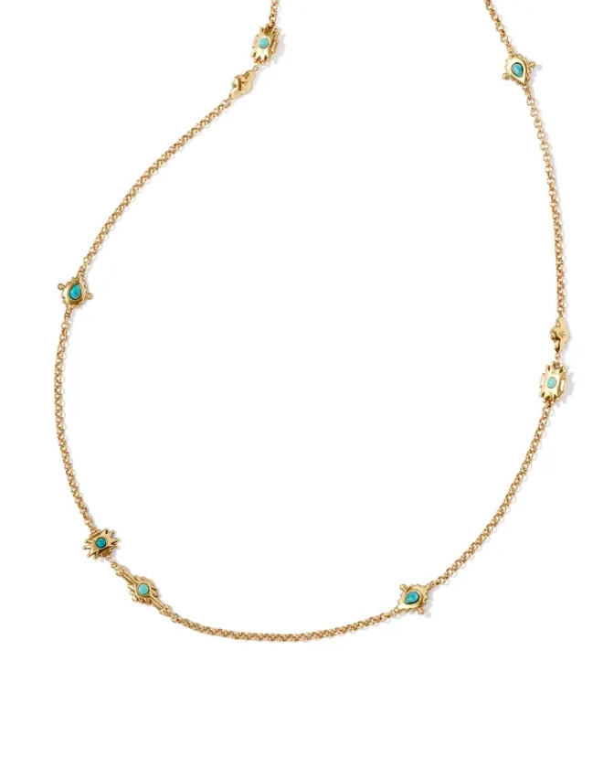 Shera Vintage Gold Long Strand Necklace in Teal Mix | Kendra Scott