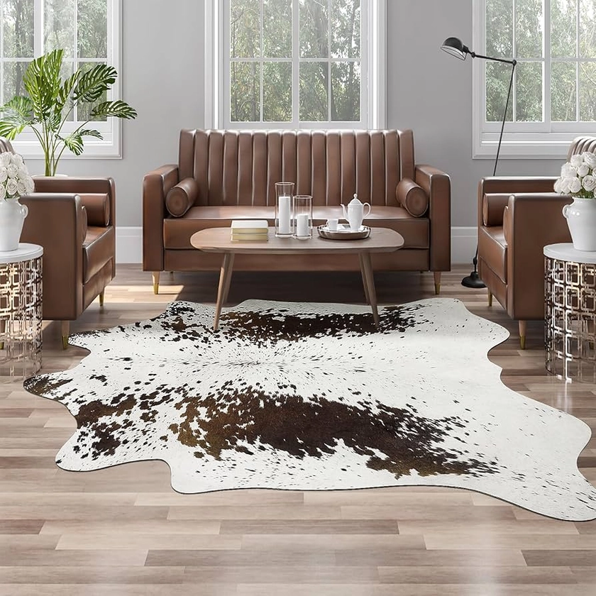 AROGAN Faux Cow Print Rug Large (5.2ft x 4.6ft) - Cow Print Area Rug with No-Slip Backing, Large Animal Skin Rugs for Living Room, Offfice, Room Decor, Spots