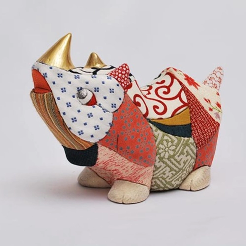 rino ! A - Kimekomi doll of a small rhinoceros,Tokyo,Japan,Traditional craftwork, handmade, Size: H 10 cm x W 15 cm x D 8 cm