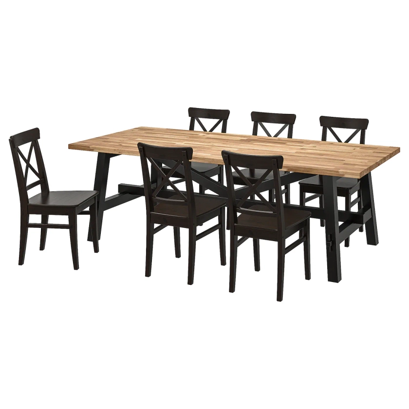 SKOGSTA / INGOLF table et 6 chaises, acacia/noir, 235x100 cm - IKEA
