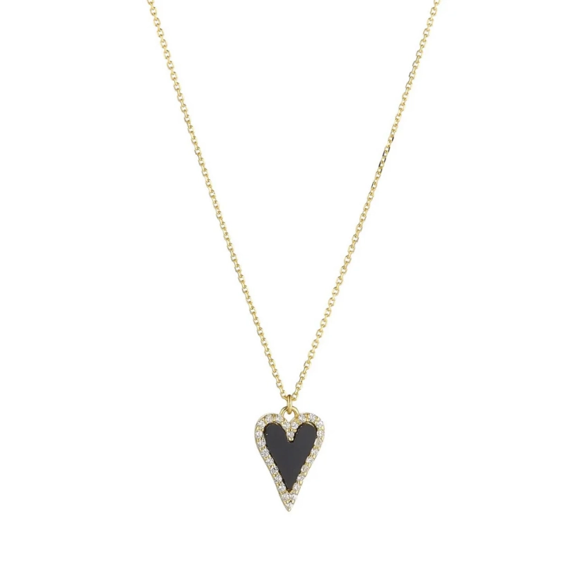 BLACK ONYX AND CUBIC ZIRCONIA HEART PENDANT