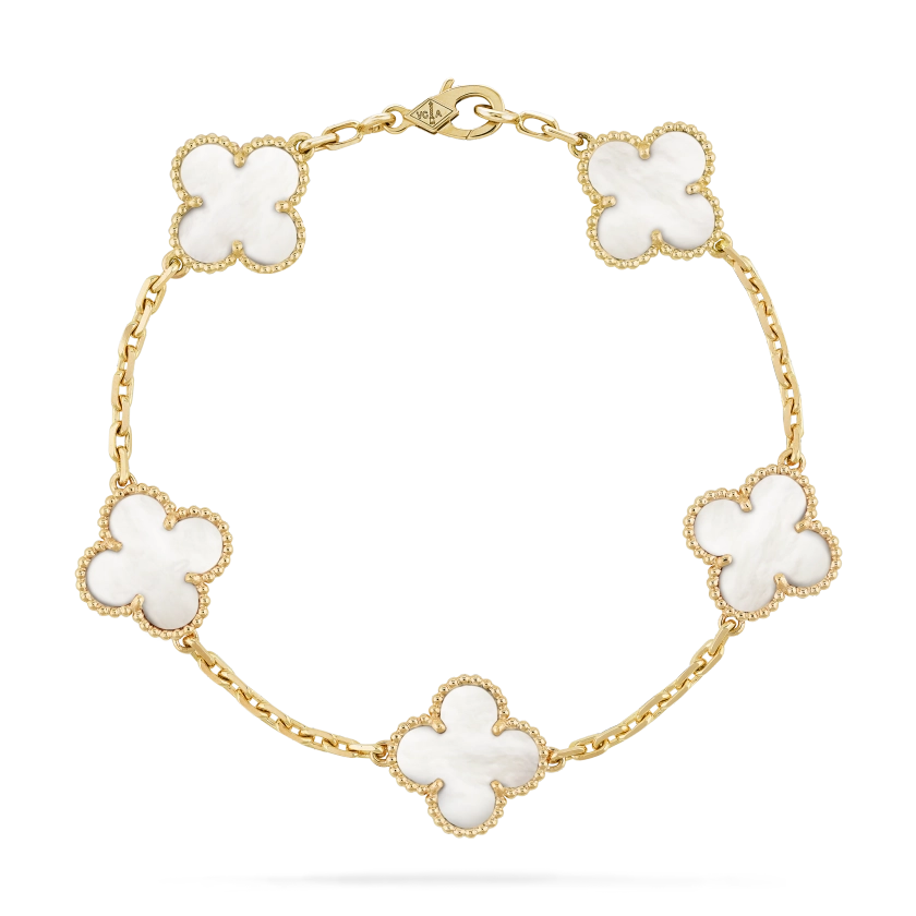 Vintage Alhambra bracelet, 5 motifs 18K yellow gold, Mother-of-pearl - Van Cleef & Arpels
