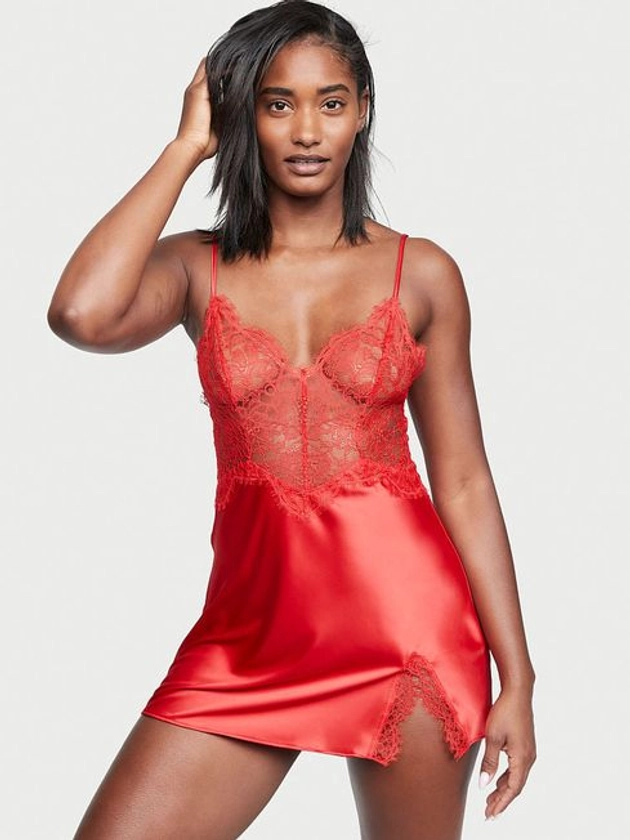 Buy Lipstick Red Satin Lace Slip Dress from the Victoria's Secret UK online shop