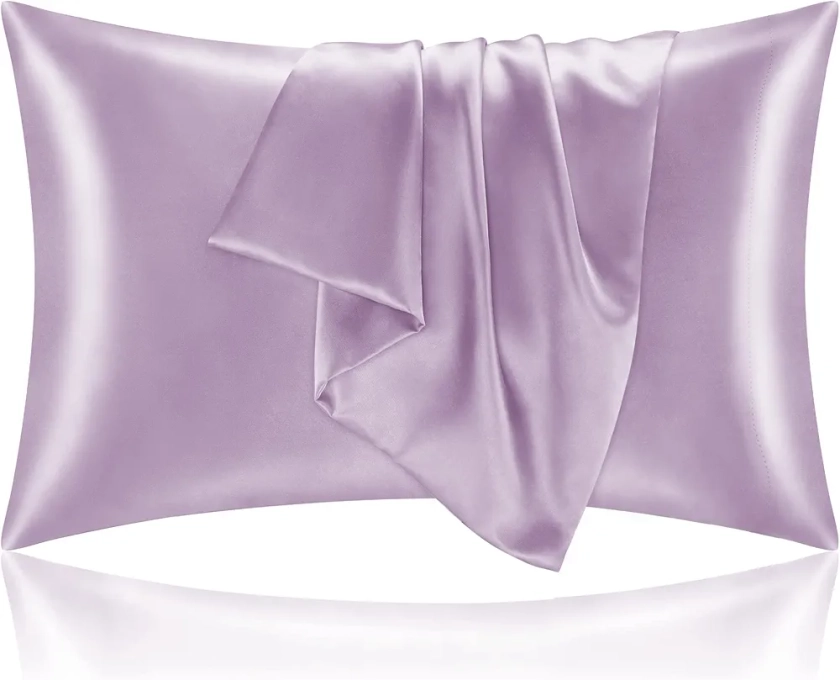 BEDELITE Satin Pillowcase for Hair and Skin, Super Soft and Cooling Similar to Silk Pillow Cases 2 Pack with Envelope Closure, Gift for Women Men(20"x26" Standard Size, Lavender)