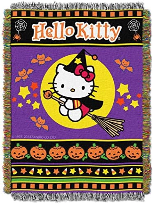 SANRIO Hello Kitty, "Witchy Kitty" Woven Tapestry Throw Blanket, 48" x 60", Multi Color