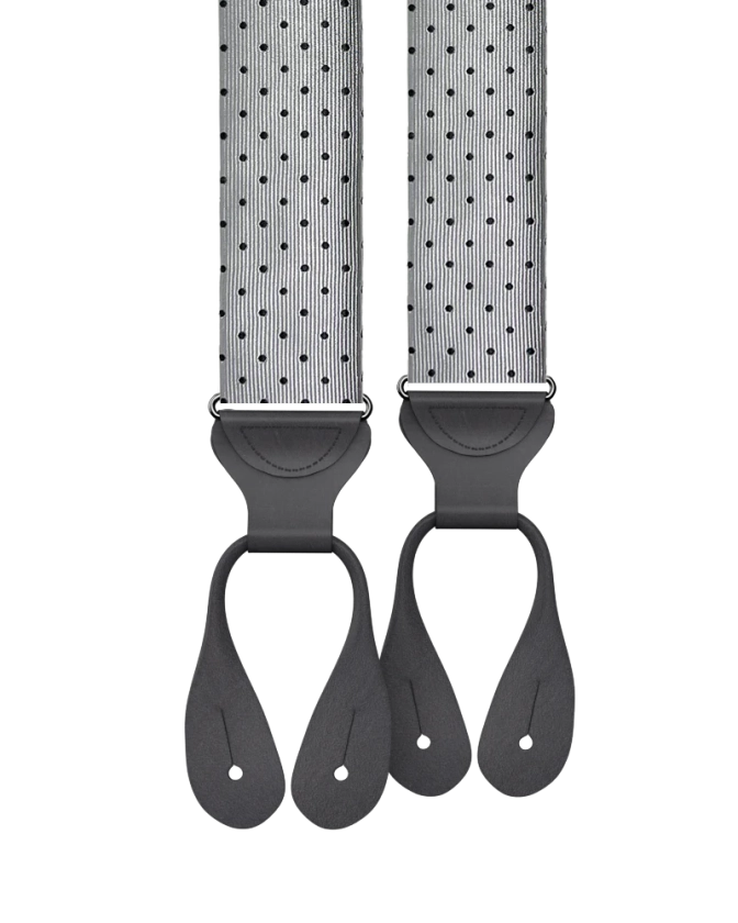 Dalton Polka Dot Silk Suspenders - Silver