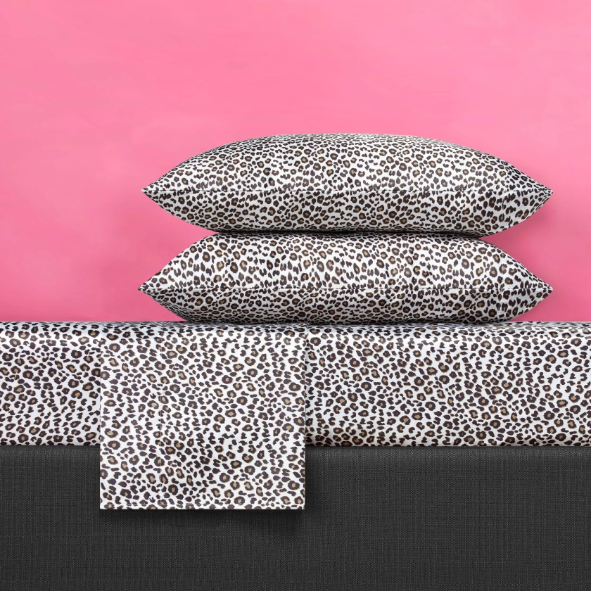 Betsey Johnson Betseys Leopard Satin Sheet Set + Pillowcase Sets