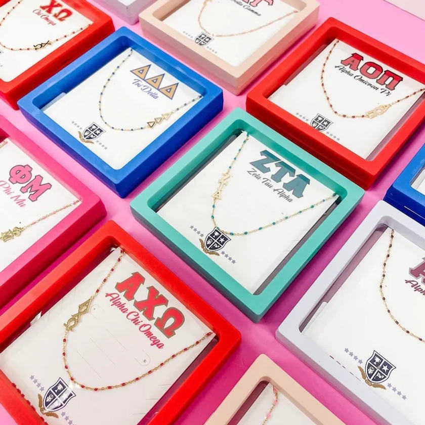 The Sorority Necklace: Side set Greek Letters Enamel Bead Necklace