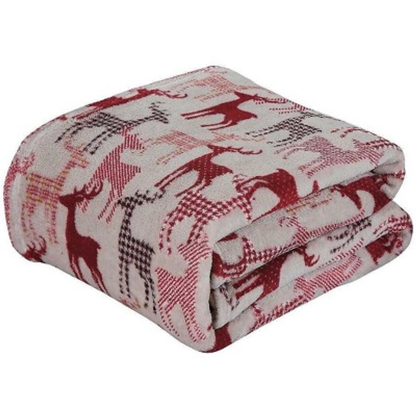 Kate Aurora Ultra Soft & Cozy Christmas Plaid Reindeer Plush Throw Blanket Cover - 50 in. W x 60 in. L