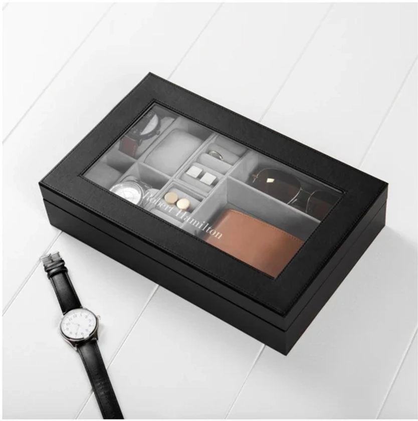Mens Jewelry Box, Watch box, Gifts for men, Personalized Jewelry box, Vegan Leather custom Watch Box, Watch Box Ring Slots, Sunglasses box