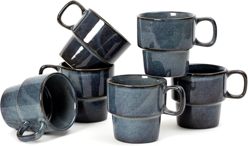 Buy Beyond Homes Ceramic Coffee Glaze Finish Stoneware Mug for Coffee Tea Cups, Microwave Safe/Dishwasher Safe, Handmade Design Cups Set Ideal for Daily Use & Gifting-200 ML, Metallic: (Blue: Set of 6) Online at Low Prices in India - Amazon.in