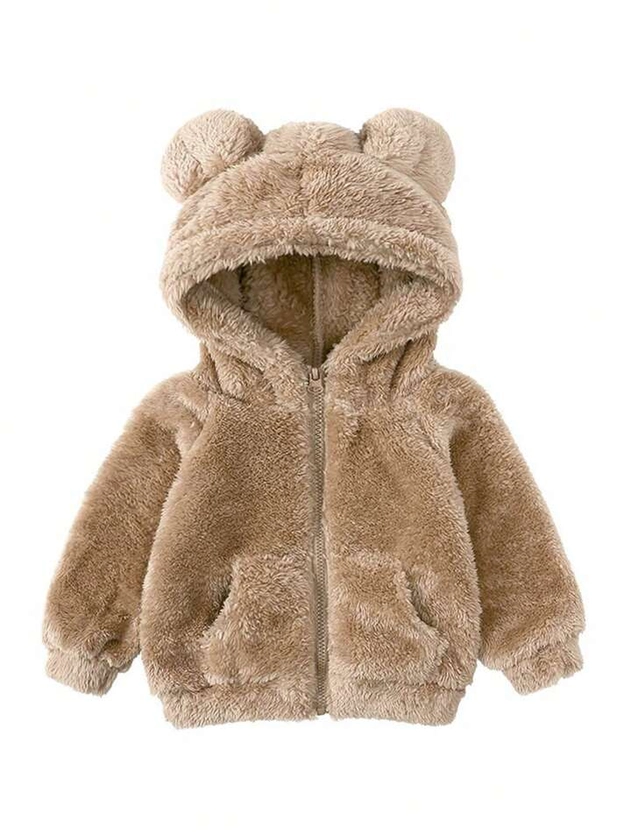 1pc Baby Girls' Sporty And Casual Warm Hooded Jacket With Cute Ears For Autumn And Winter