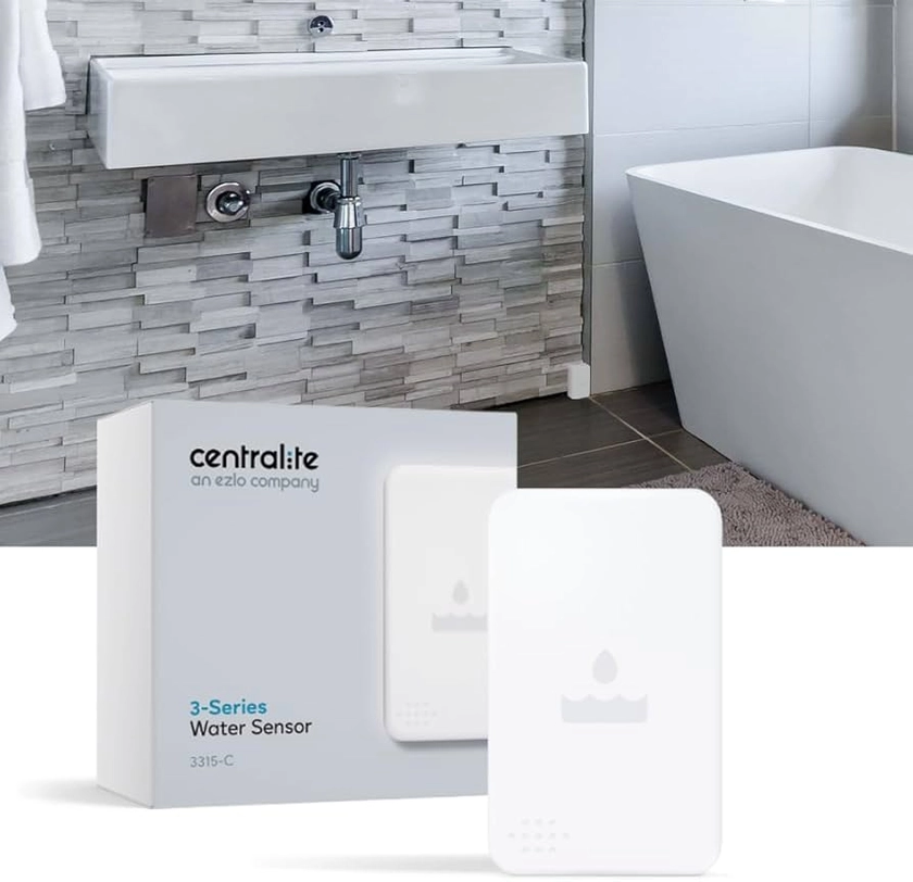 by Ezlo Water Sensor - Monitors Your Whole Home for Leaks - Detects Water Leaks in a Kitchen, Bathroom, Basement or Laundry Room - Zigbee