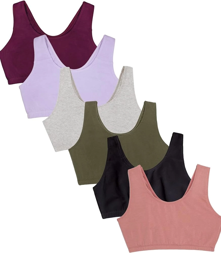 Fruit of the Loom Women's Built Up Tank Style Sports Bra Value Pack, Black/Heather Grey/Olive/Purple/Lilac/Dusk, 38 at Amazon Women’s Clothing store