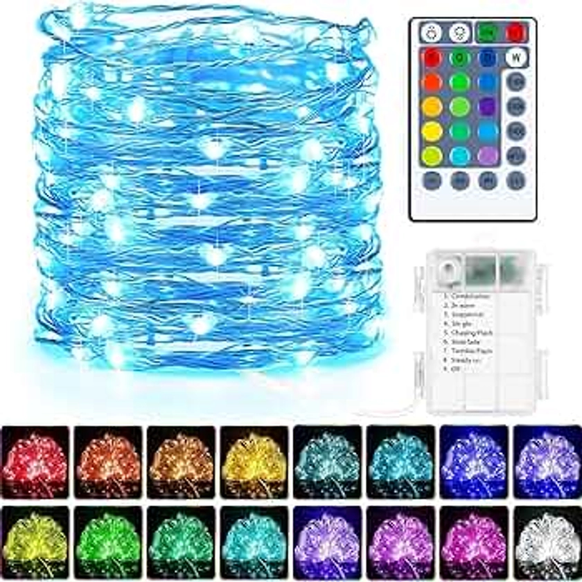 Color Changing Fairy String Lights - 33ft 100 LED Battery Operated Silver Wire Starry Fairy Lights with Remote and Timer, 16 Colors Waterproof for Room Dorm Bedroom, Party Wedding Tent Indoor Decor